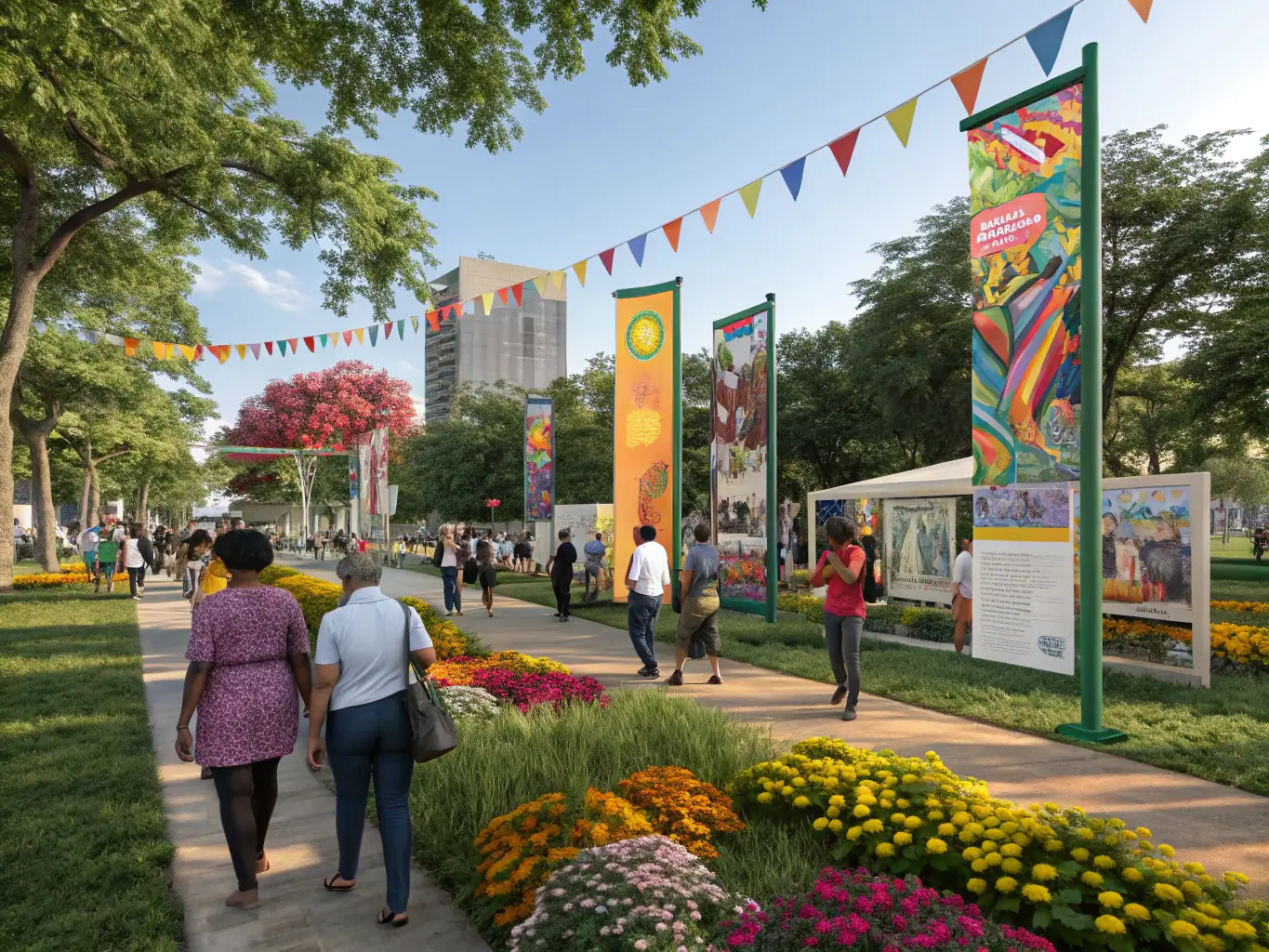 A captivating image of an outdoor cultural festival organized by OAC, featuring colorful decorations, food stalls, and attendees enjoying various cultural performances and activities.
